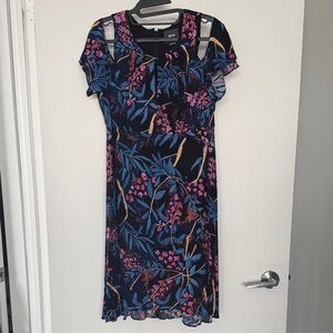 Maeve Black and Pink Floral Midi Dress
